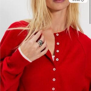 Free People Red Henley Button Pullover
